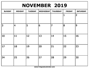 Blank November 2019 Calendar Printable Blank November 2019 Calendar Printable