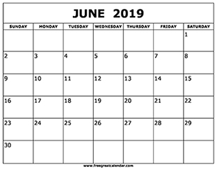 Blank June 2019 Calendar Printable Blank June 2019 Calendar Printable